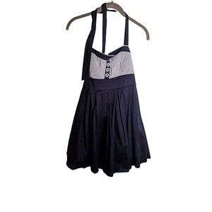 Junior's Divine Halter Dress Sz 3 Navy White Retro Rockabilly Dance Costume